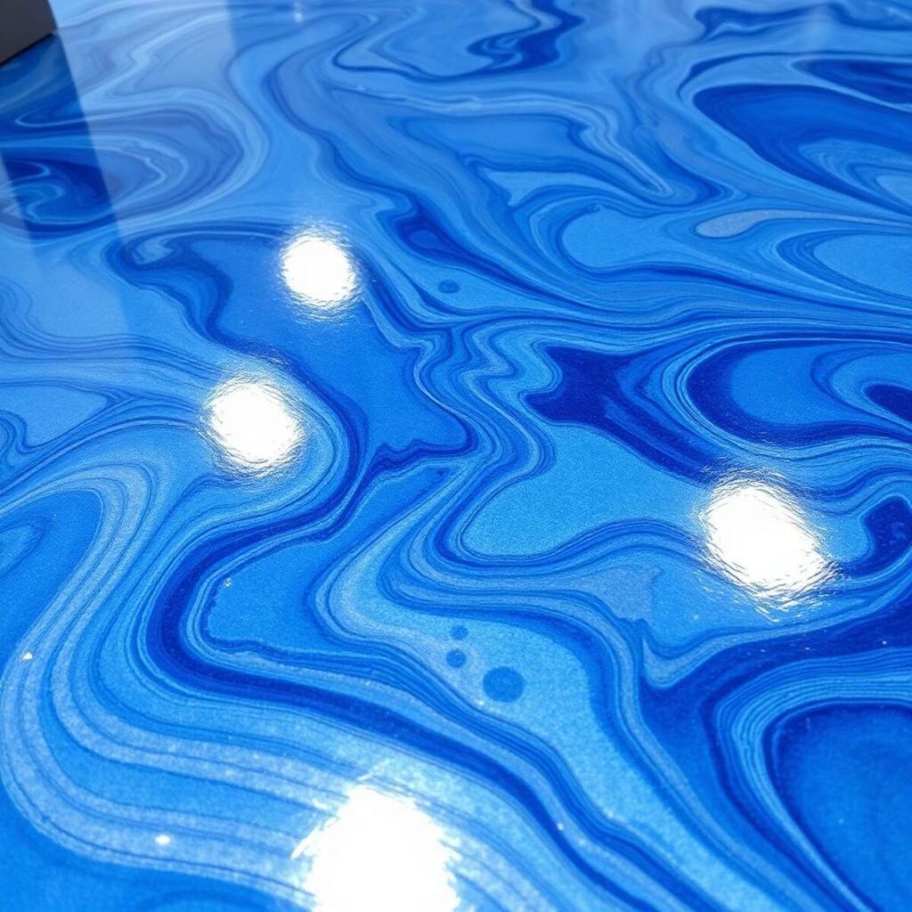Flake epoxy garage floor with decorative chip broadcast